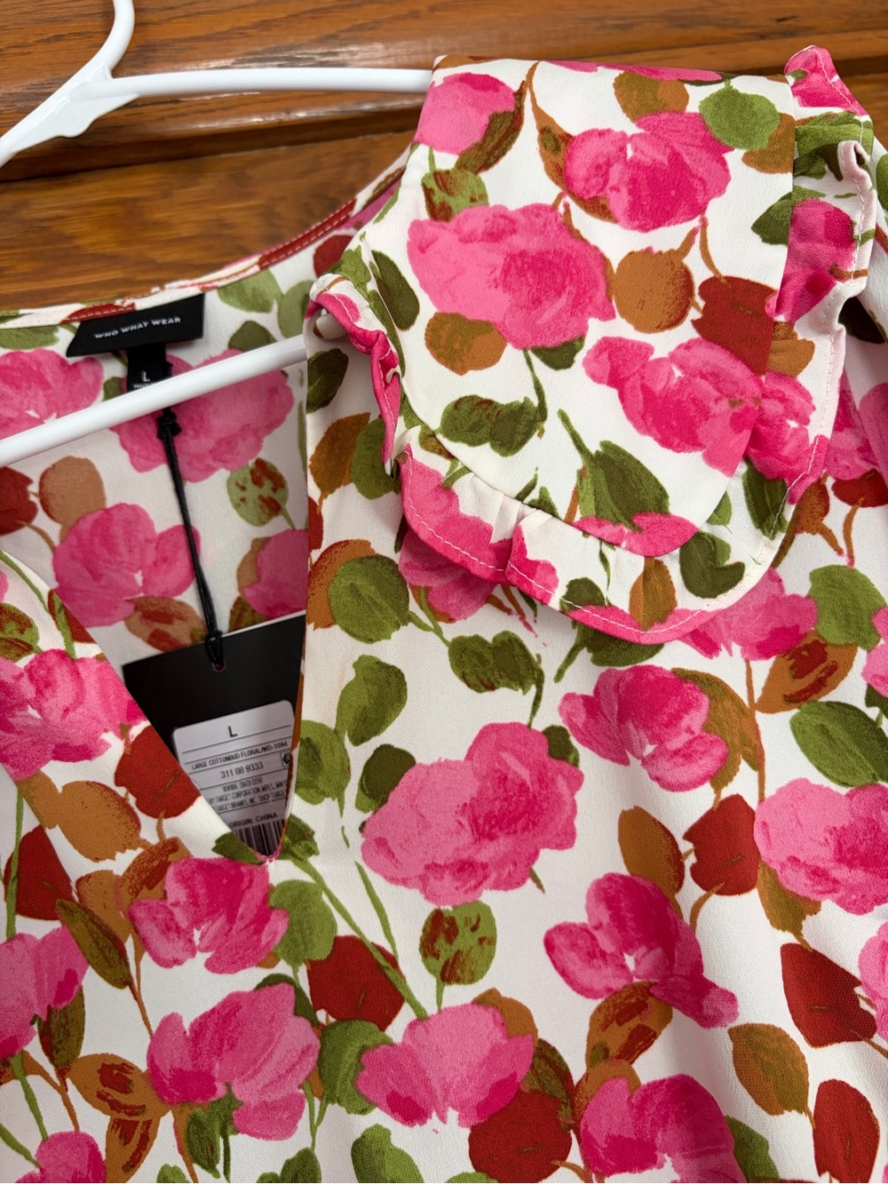 Who What Wear Pink & Green Floral Ruffle-Collar Long Sleeve Dress - Picture 3 of 4